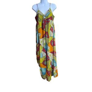 Magic Womens All Over Print Maxi Summer Dress M Keyhole‎ Chest Boho Empire Tiki